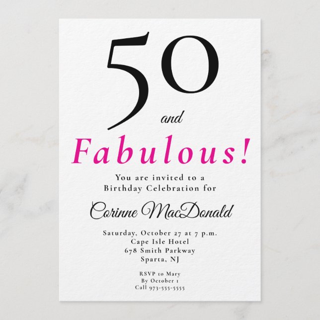 Invitación Minimal Fifty and Fabulous 50th Birthday Party (Anverso)