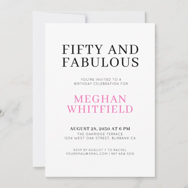 Invitación Minimal Fifty and Fabulous 50th Birthday Party (Anverso)