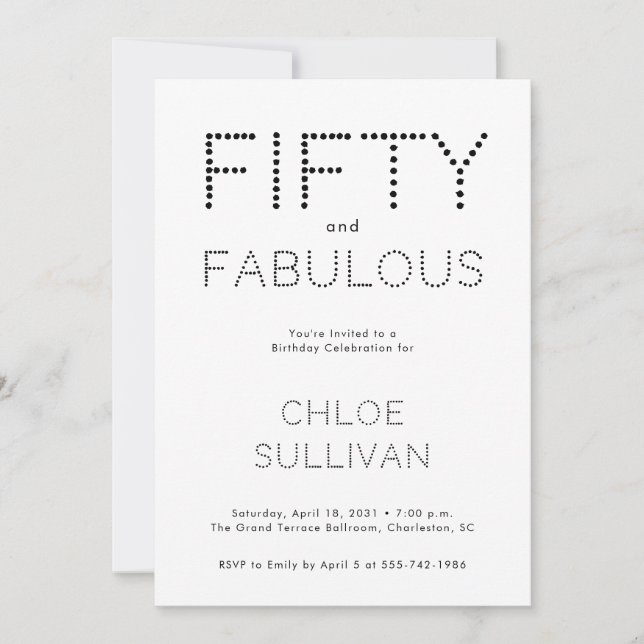 Invitación Minimal Fifty and Fabulous 50th Birthday Party (Anverso)