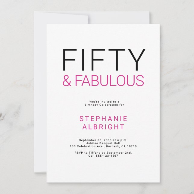 Invitación Minimal Fifty and Fabulous 50th Birthday Party (Anverso)