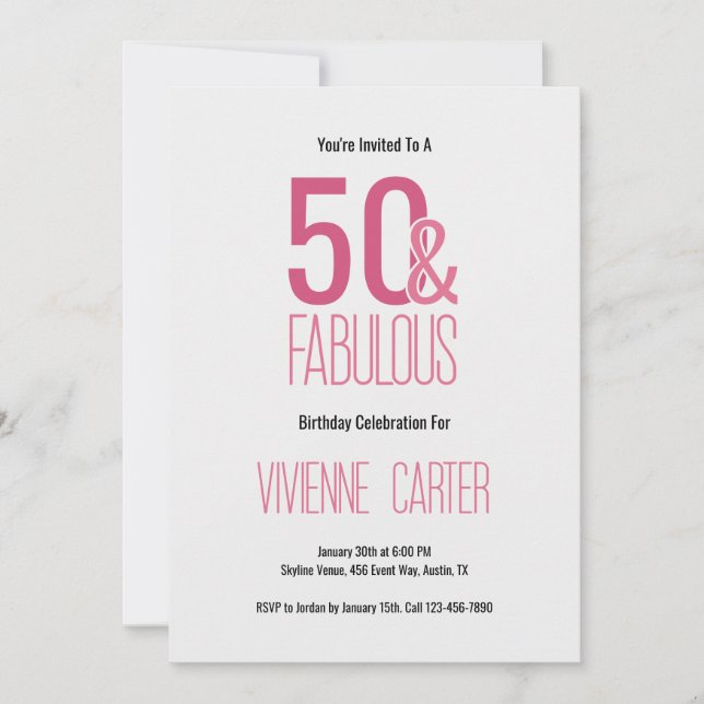 Invitación Minimal Fifty and Fabulous 50th Birthday Party (Anverso)