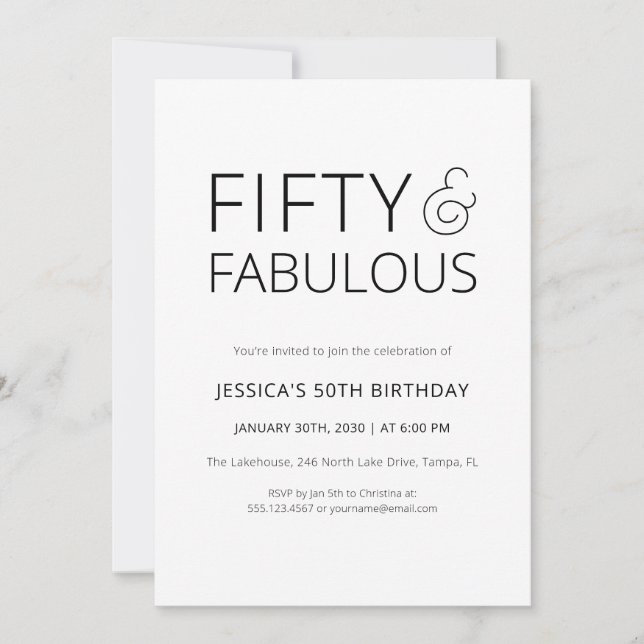 Invitación Minimal Fifty and Fabulous 50th Birthday Party (Anverso)