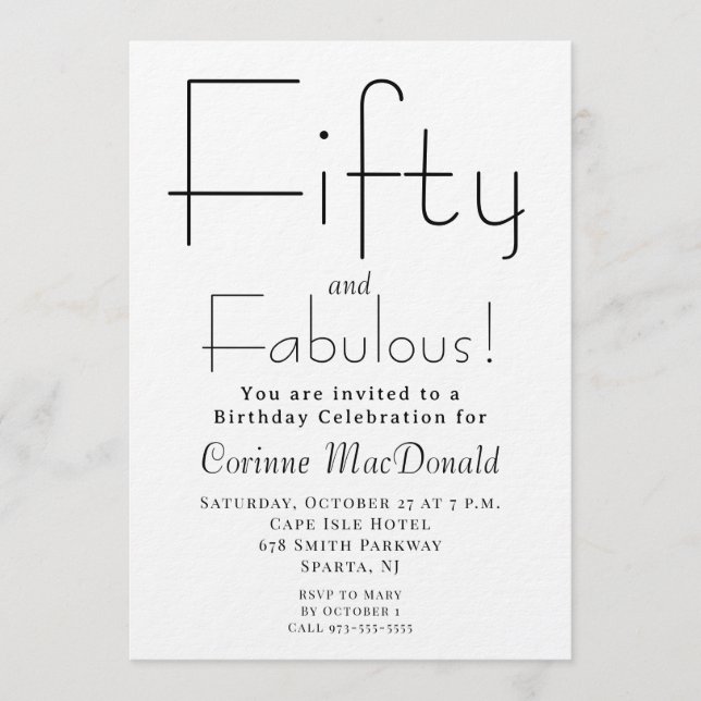 Invitación Minimal Fifty and Fabulous 50th Birthday Party (Anverso)
