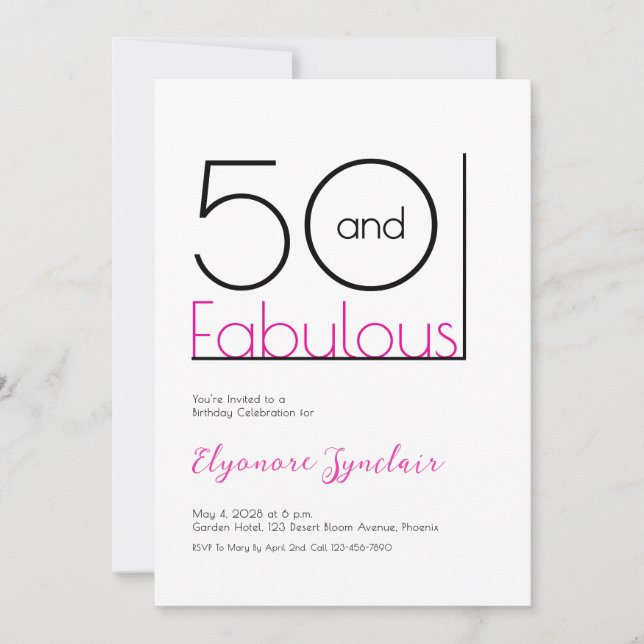 Invitación Minimal Fifty and Fabulous 50th Birthday Party (Anverso)