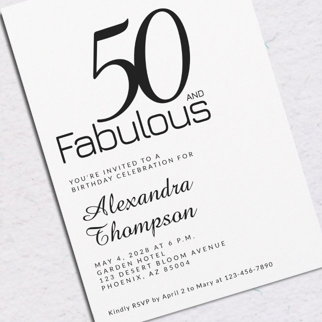 Invitación Minimal Fifty and Fabulous 50th Birthday Party (Subido por el creador)