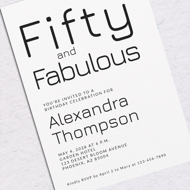 Invitación Minimal Fifty and Fabulous 50th Birthday Party (Subido por el creador)