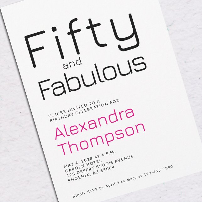 Invitación Minimal Fifty and Fabulous 50th Birthday Party (Subido por el creador)