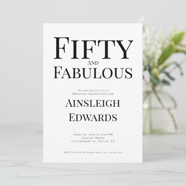 Invitación Minimal Fifty and Fabulous 50th Birthday Party (Anverso de pie)