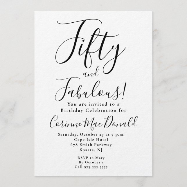 Invitación Minimal Fifty and Fabulous 50th Birthday Party (Anverso)
