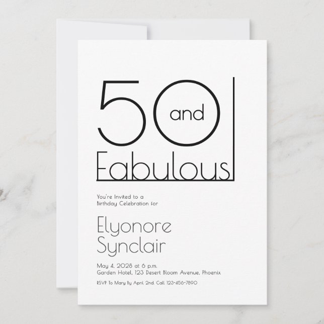 Invitación Minimal Fifty and Fabulous 50th Birthday Party (Anverso)