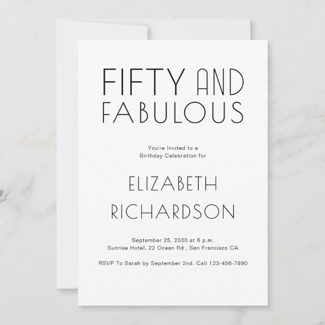 Invitación Minimal Fifty and Fabulous 50th Birthday Party (Anverso)