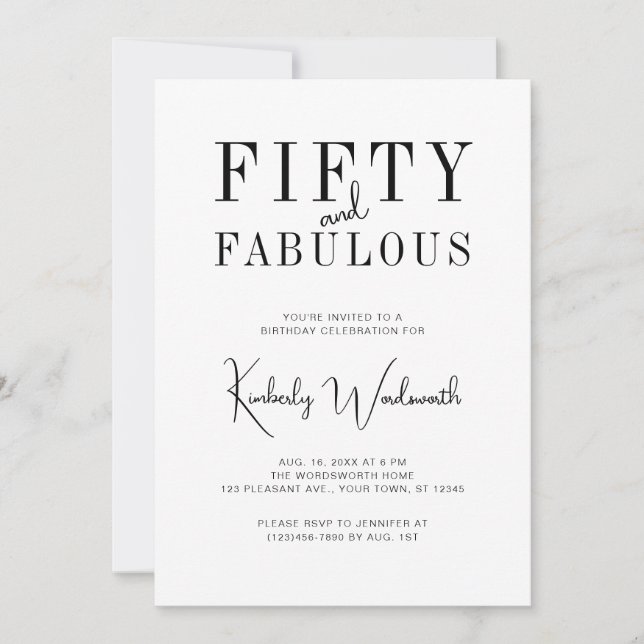 Invitación Minimal Fifty and Fabulous 50th Birthday Party (Anverso)