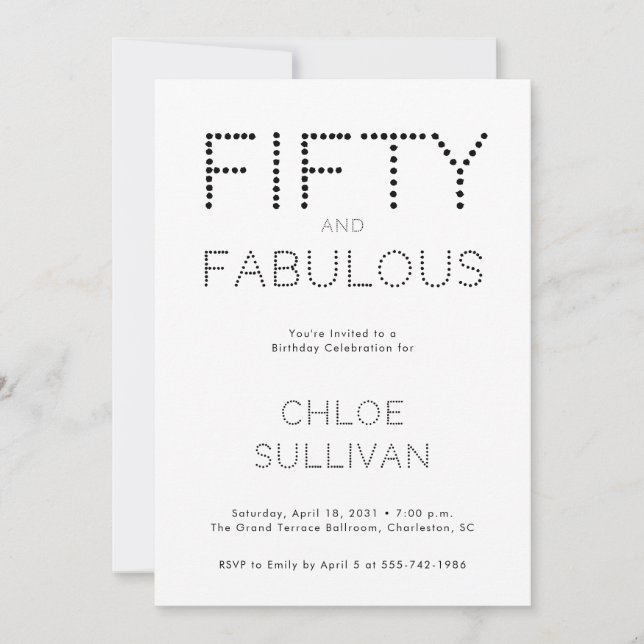 Invitación Minimal Fifty and Fabulous 50th Birthday Party (Anverso)