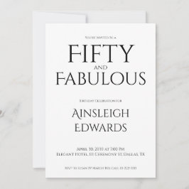 Invitación Minimal Fifty and Fabulous Black 50th Birthday