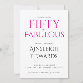 Invitación Minimal Fifty and Fabulous Pink 50th Birthday