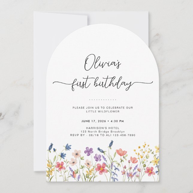 Invitación Minimal Floral First Birthday Arch Invitation (Anverso)