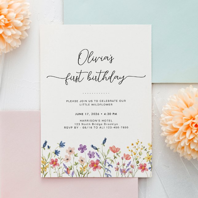 Invitación Minimal Floral First Birthday Invitation (Subido por el creador)