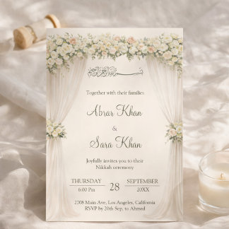 Invitación Minimal Floral Muslim Nikkah Islamic Wedding