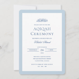 Invitación Minimal Formal Marco Azul para Ceremonia de Aqiqah