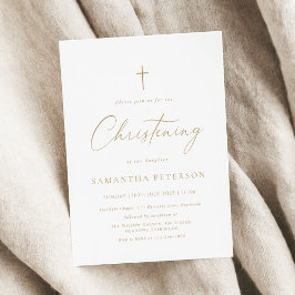 Invitación Minimal Gold Calligraphy Christening