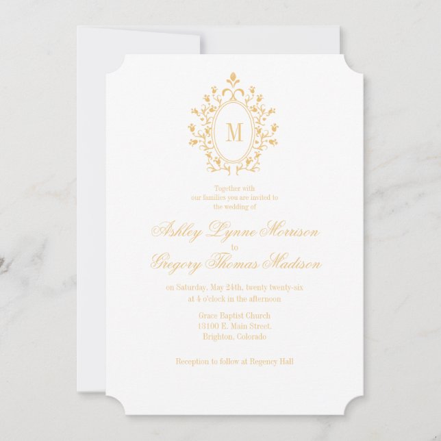 Invitación Minimal Gold Monogram Wedding Invitation (Anverso)