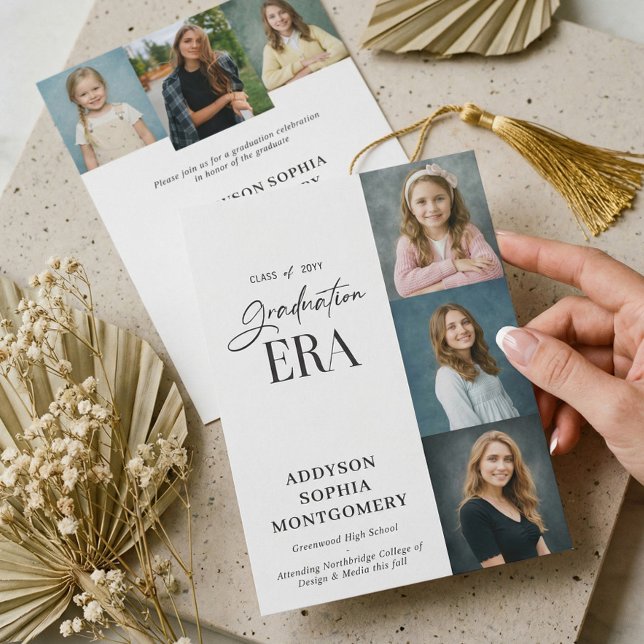 Invitación Minimal Graduation Era Then & Now Photos Grad (Minimal Graduation Era Then & Now Photos Grad Invitation)