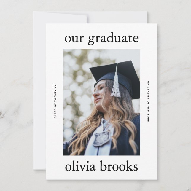 Invitación Minimal Graduation Photo Card | Custom College Gra (Anverso)