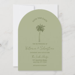 Invitación Minimal Green Palm Tree Beach Save The Date