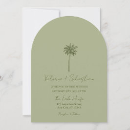 Invitación Minimal Green Palm Tree Beach Wedding Invitation
