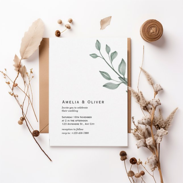 Invitación Minimal Greenery Botanical Wedding Invitation (Subido por el creador)