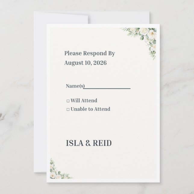 Invitación Minimal Greenery Wedding RSVP Card | Elegant Flora (Anverso)