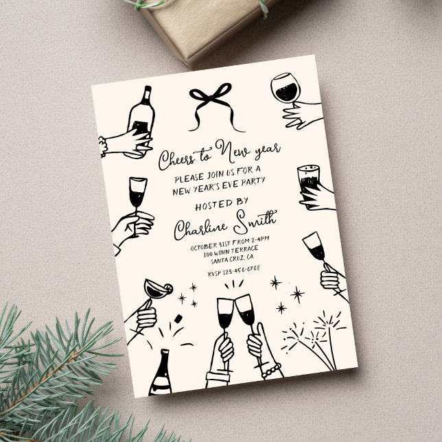 Invitación Minimal Hand Drawn “Cheers to New Year” Party  (Subido por el creador)