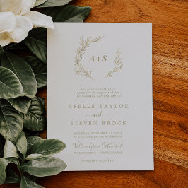 Invitación Minimal Hoja | Monograma Formal Dorado Boda