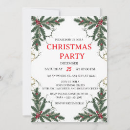Invitación Minimal Holiday Greenery Party Invitation