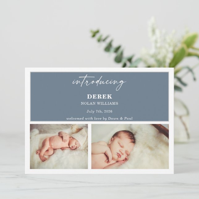 Invitación Minimal Introducing Photo Baby Announcement Card (Anverso de pie)