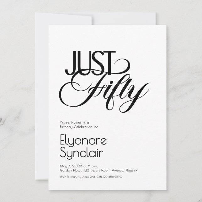 Invitación Minimal Just Fifty 50th Birthday Party (Anverso)