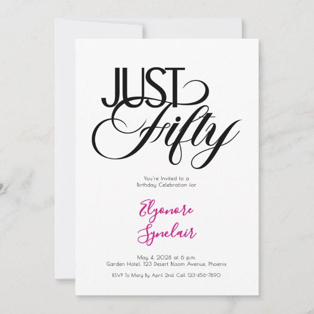 Invitación Minimal Just Fifty 50th Birthday Party (Anverso)