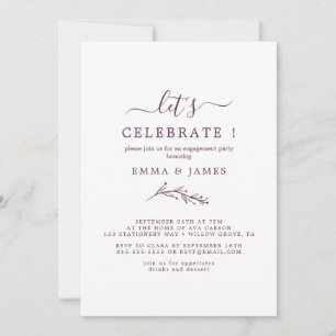 Invitación Minimal Leaf   Berenjena "Celebremos" 