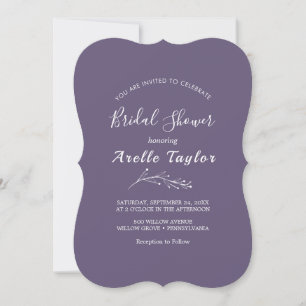 Invitación Minimal Leaf   Despedida de Soltera Morado Ciruela