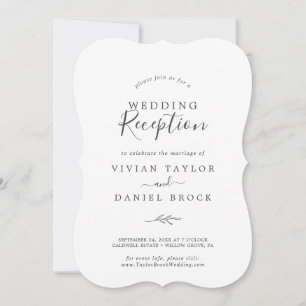 Invitación Minimal Leaf   Recepción de Boda Gris Oscuro