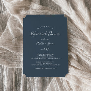 Invitación Minimal Leaf   Slate Blue Rehearsal Dinner