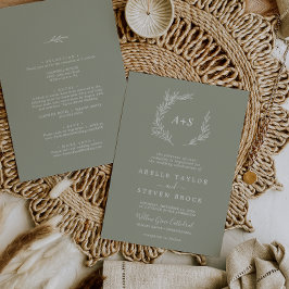 Invitación Minimal Leaf | Verde Salvia Claro Boda Todo en Uno