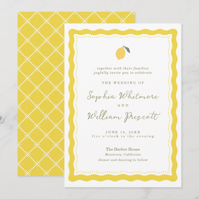 Invitación Minimal Lemon Amalfi Coast Wedding Invitation (Anverso / Reverso)