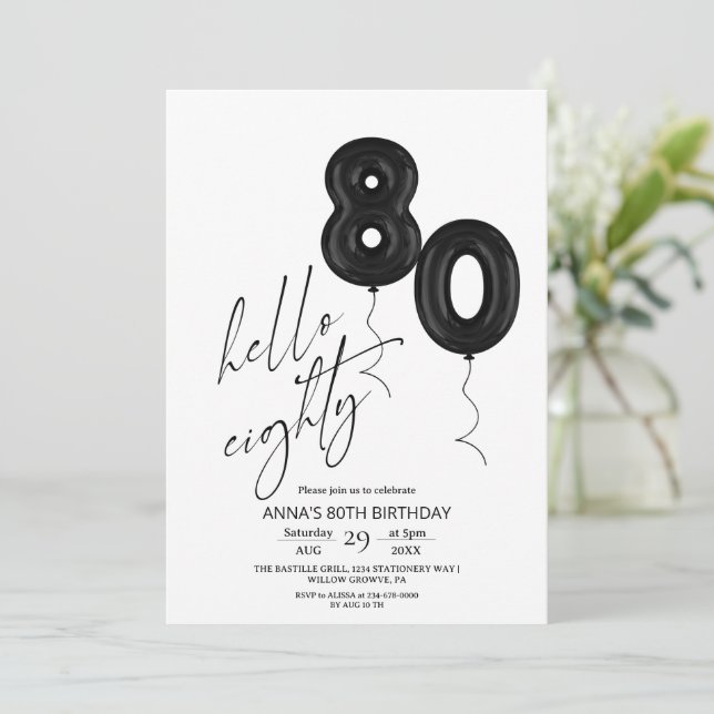 Invitación Minimal Modern Black White 80th Birthday (Anverso de pie)