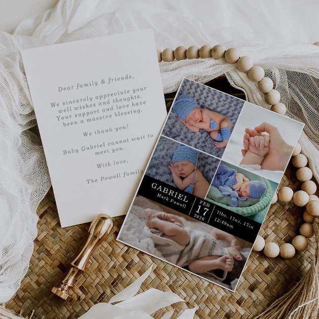 Invitación Minimal Modern Chic Photo Collage Baby Reveal Card (Subido por el creador)