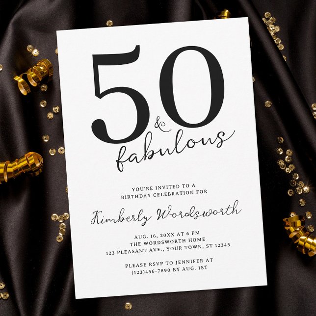Invitación Minimal Modern Fifty and Fabulous 50th Birthday (Subido por el creador)
