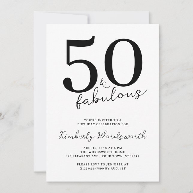 Invitación Minimal Modern Fifty and Fabulous 50th Birthday (Anverso)