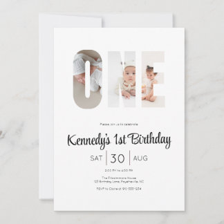 Invitación Minimal Modern First Birthday Photo Party 