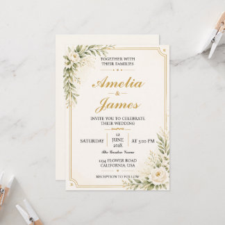 Invitación Minimal Modern Gold Wedding Invitation Elegant 