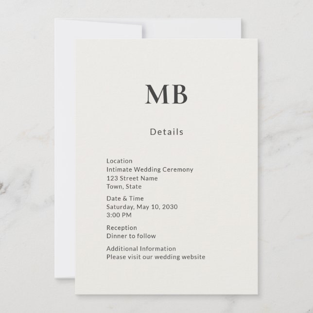 Invitación Minimal Modern Micro Wedding Details Card (Anverso)